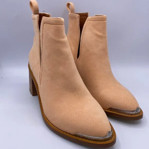 YDN Ankle Booties Low Heel Faux Suede Stacked Boot - Picture 4 of 10